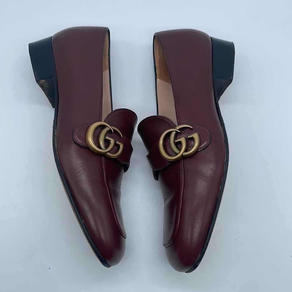 Gucci Burgundy leather Malaga Kid GG Marmont Loafers Vintage Bordeaux 37.5 - Picture 3 of 9